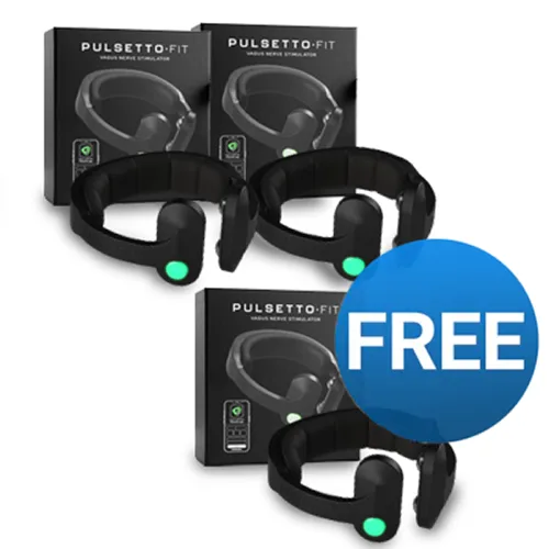 Tres cajas del Pulsetto Fit con una etiqueta de gratis en la tercera